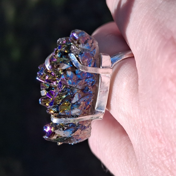 New Titanium Druzy 925 Silver Ring. - Picture 5 of 13